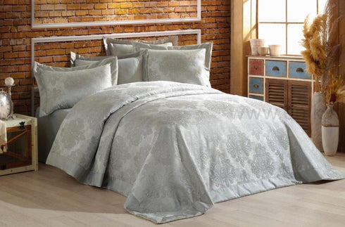 Prabangi austinių žakardo raštų lovatiesė "Gardine's Diva" su 2 pagalvių užvalkalais, pilka